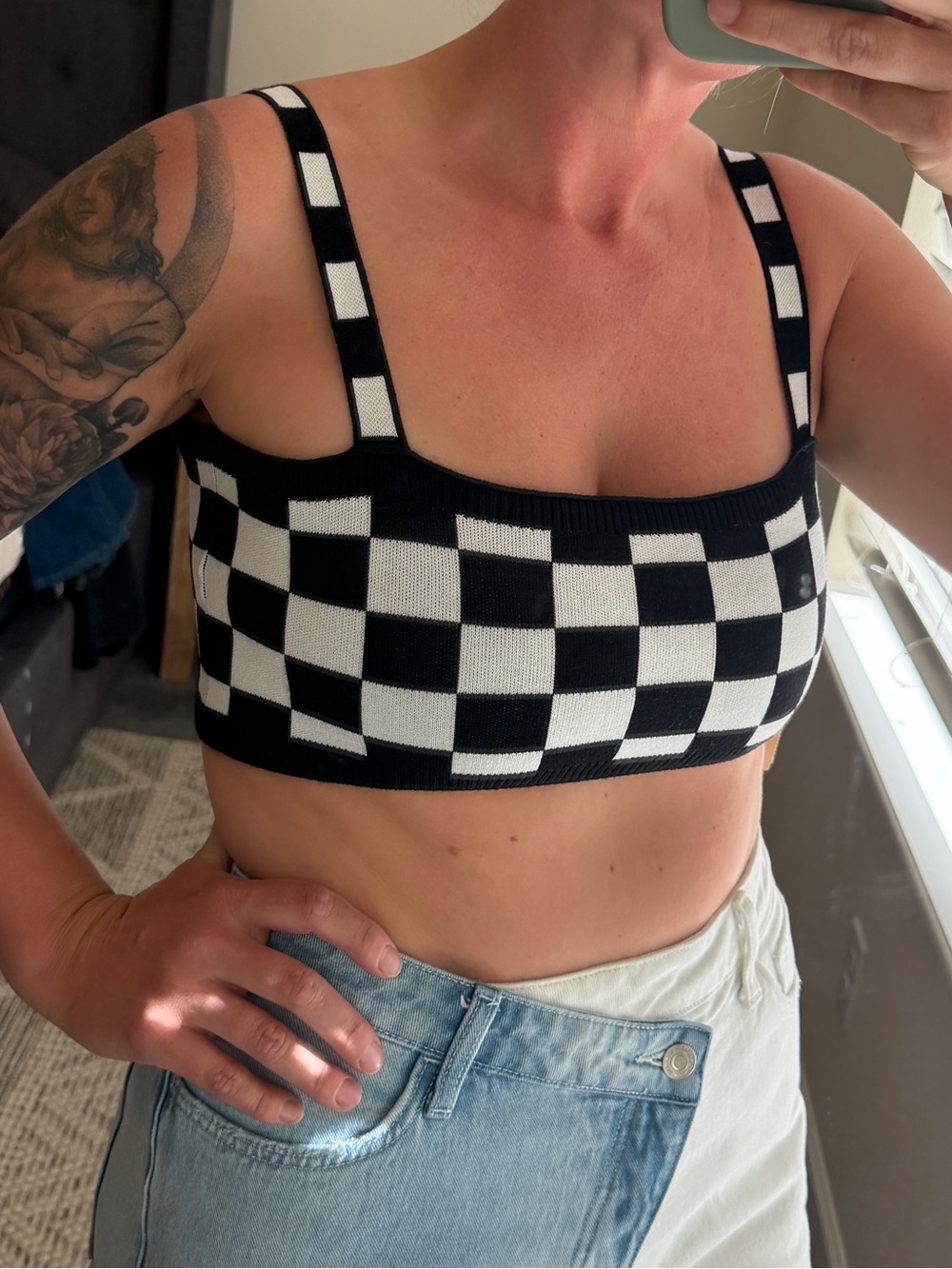 Black & White Checkerboard Crop Top